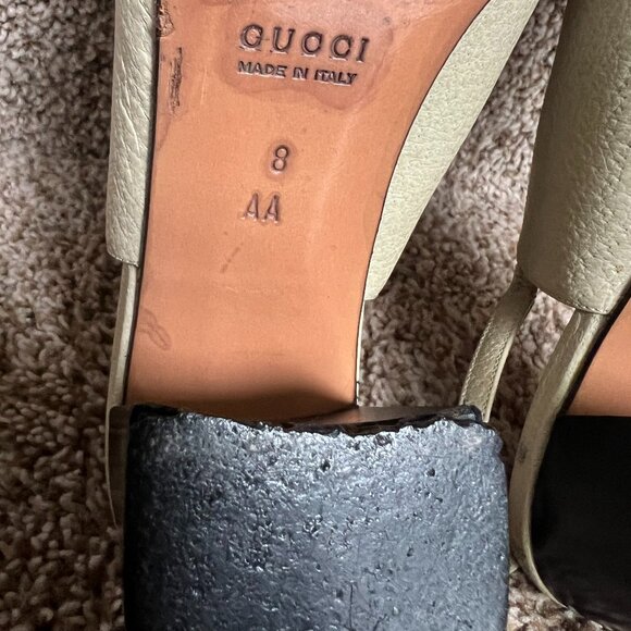 Gucci Women's Cream Sling Back Leather Block Heels - Picture 12 of 15